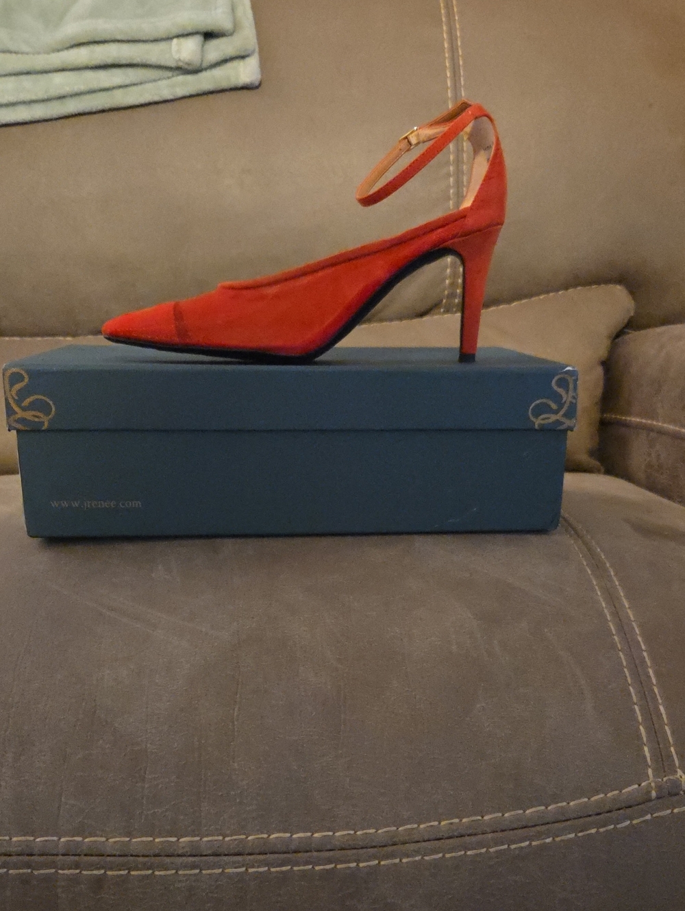 J.Renee Red Pointed-Toe Ankle-Strap Heels